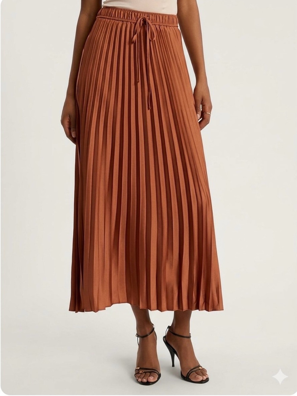 Express Highwaisted Drawstring Pleated Satin Skirt in Rust - NWT